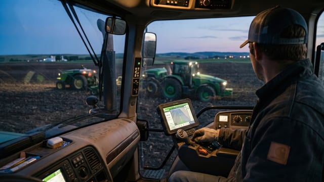 Operator using an integrated agricultural equipment display