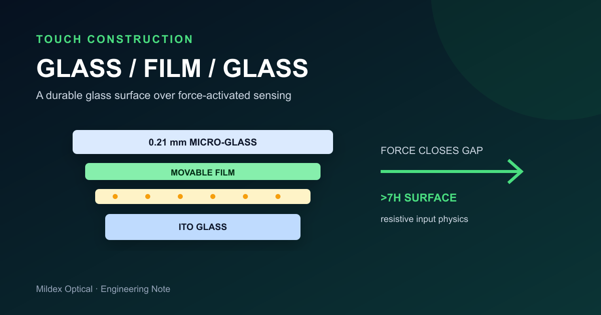 Glass-film-glass resistive touch construction