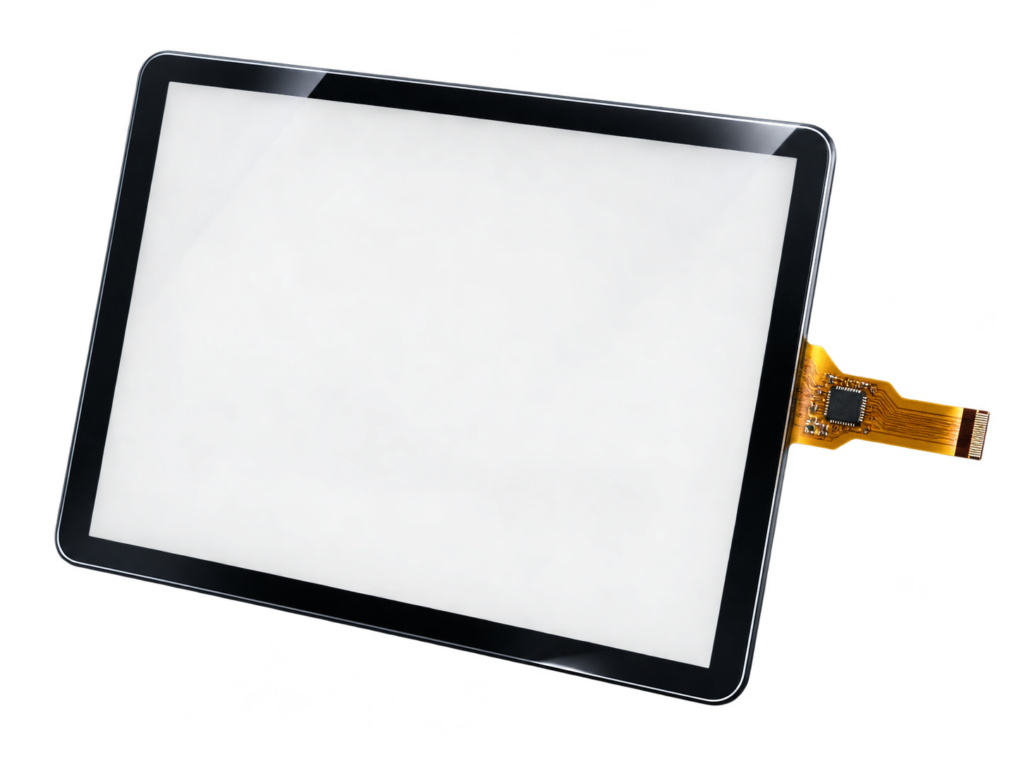 Illustration of a PCAP touch panel with a single controller chip on the flex
